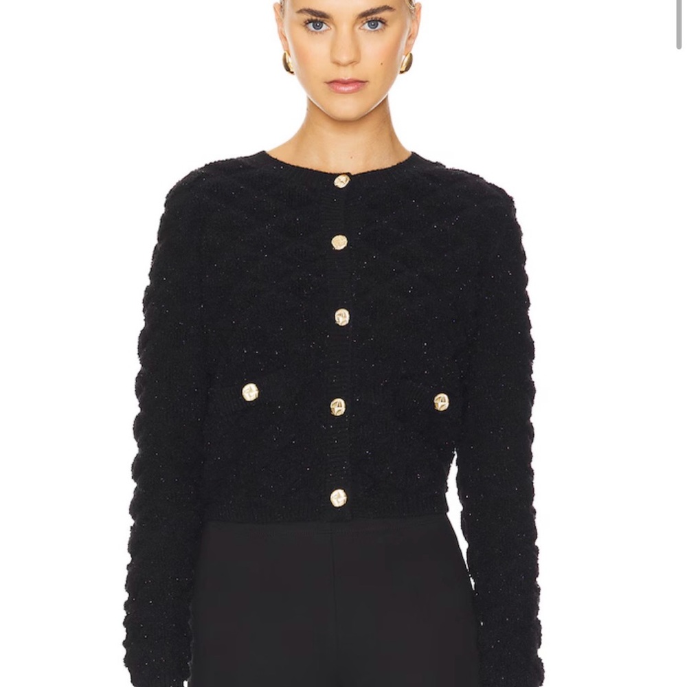 Line & Dot Black Textured Knit Cardigan with Gold Buttons